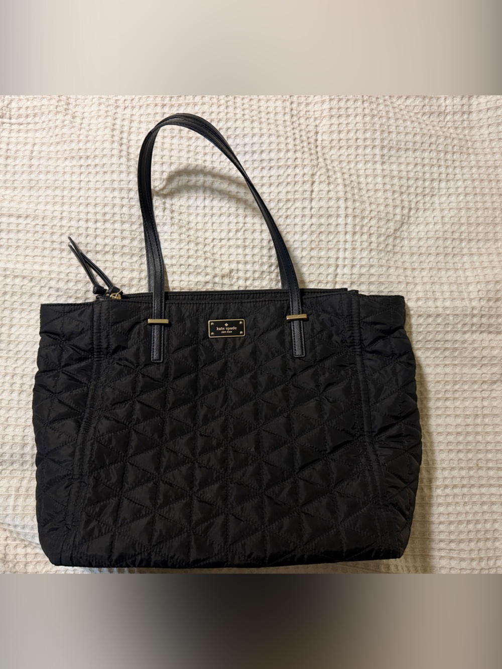 kate spade Quilted Black Tote with Gold Accents